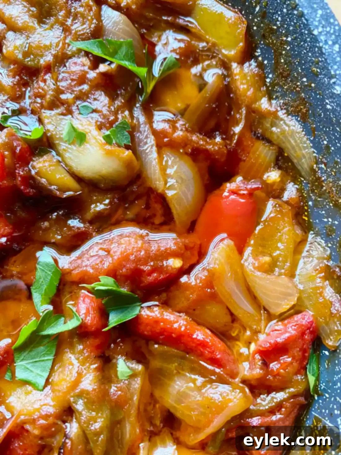 Close up of roasted peppers with bread