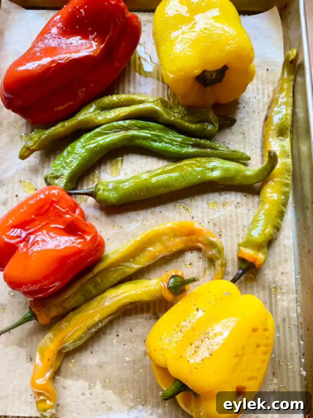 Peppers seasoned and ready for the oven