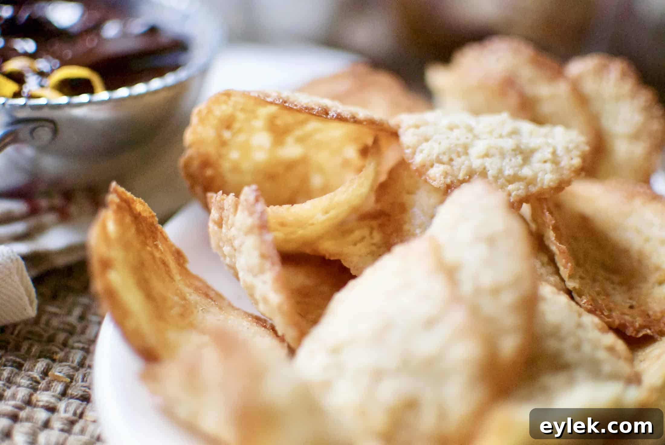Lacy Cookie Chips with Chocolate Dip